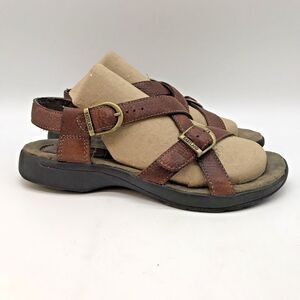 Eastland Brown Leather Ankle Strap Sandals Women's 7.5 Double Buckle Shoes